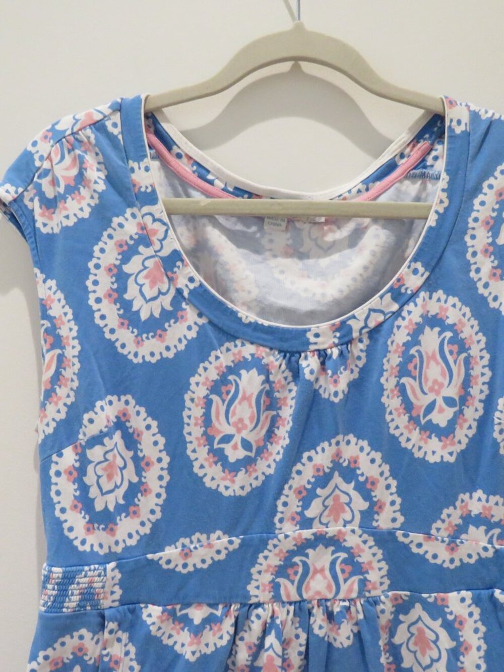 BODEN Weekend Jersey Dress Bright Cyan Woodblock Floral Size 12 Preppy Stretch - Picture 3 of 10